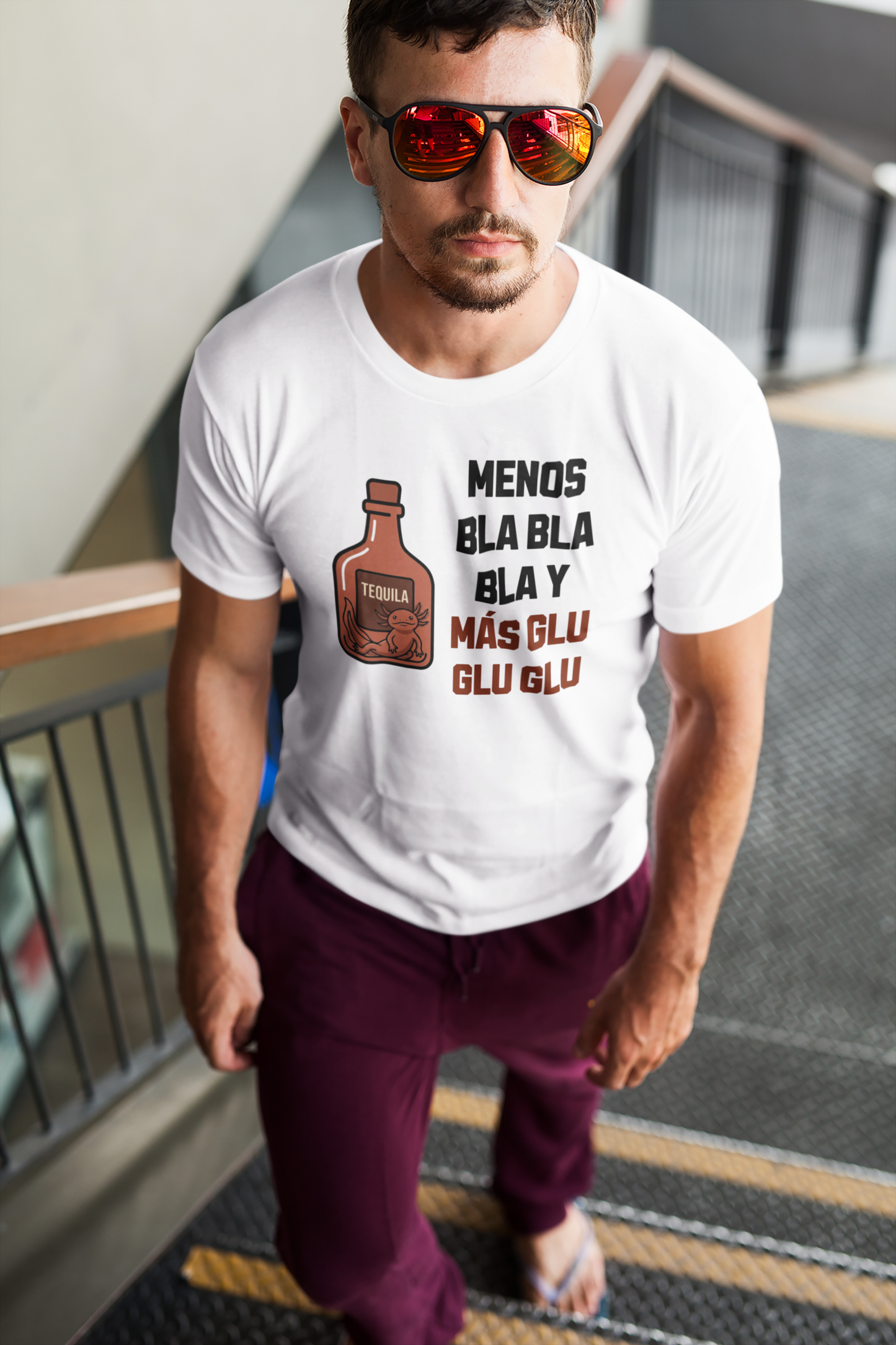 Playera Menos Bla Bla Bla y Más Glu Glu Glu