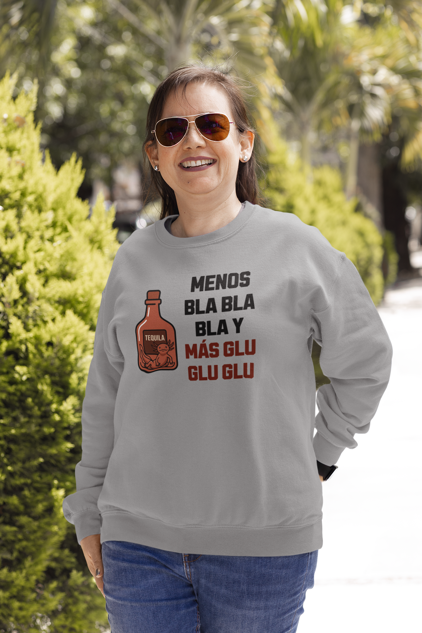 Sudadera Menos Bla Bla y Más Glu Glu Glu